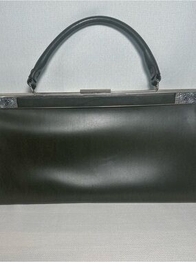 Vintage Elegant Dark Green Faux Leather Structured Handbag Purse